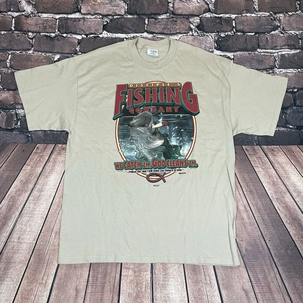 Vintage 2000 Disciple’s Fishing God Jesus Fish Nature Graphic T-shirt Mens XL - Picture 2 of 12